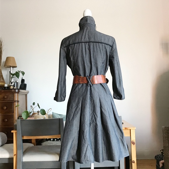 Gray denim dress with puff Peter Pan collar - Picture 4 of 5